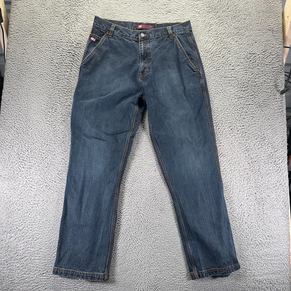 VTG Mecca Jeans Mens 36x32 Blue Cotton Denim Straight Baggy Workwear Carpenter